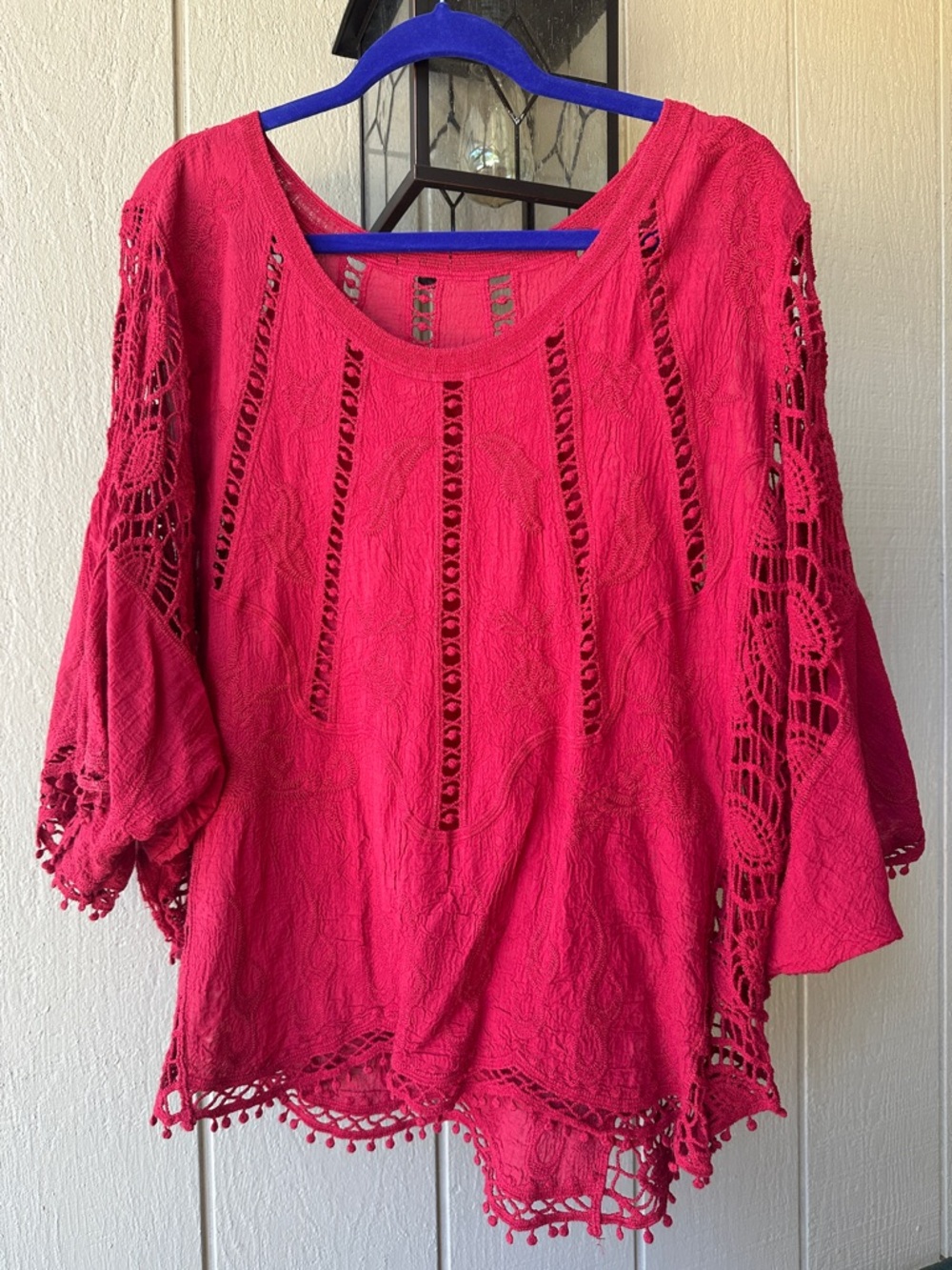 Coco + Carmen Bright Pink Crochet Lace Boho Tunic